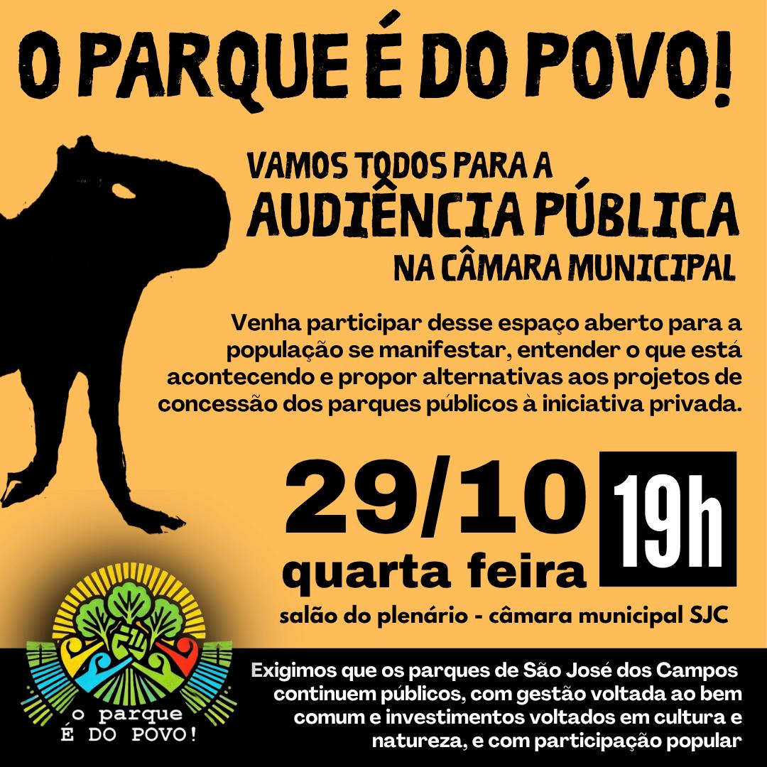 AUDIÊNCIA PÚBLICA CONTRA A PRIVATIZAÇÃO DOS PARQUES PÚBLICOS!